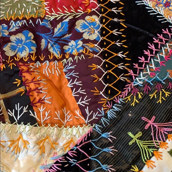 Antique Hand Made Silk Crazy Quilt dated 1884 - Picture 7 of 8